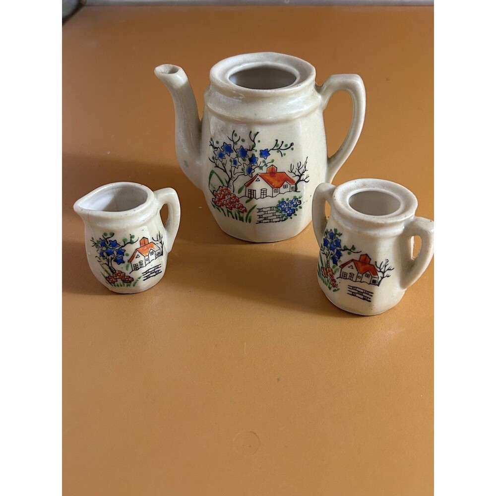 Vintage Miniature Porcelain Tea Set Child's Doll House Made in Japan - 3 Pieces